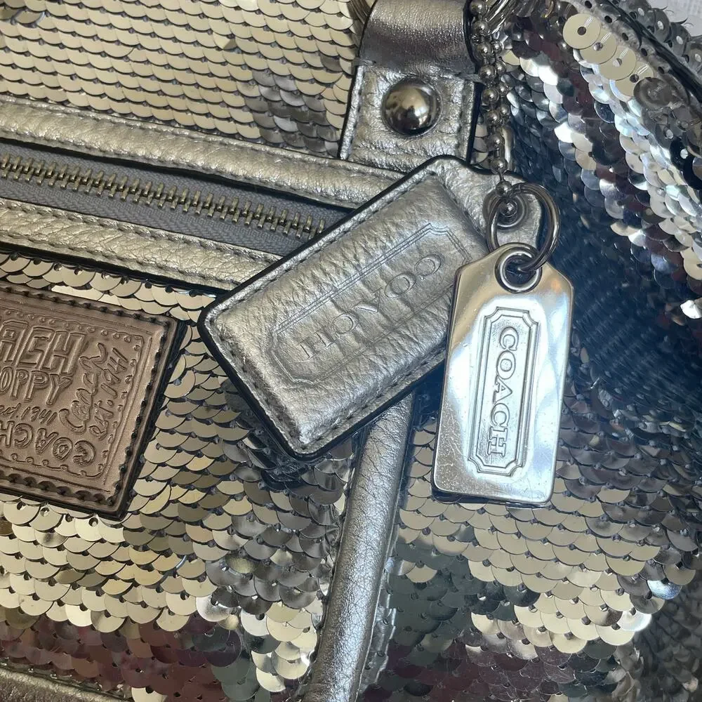 Rare Coach Poppy Spotlight Sequin Satchel 13821 | Silver Metallic Y2K